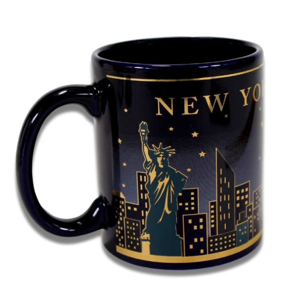 Navy Gold Glimmering Night Sky New York Skyline Coffee Mug (2 Sizes)