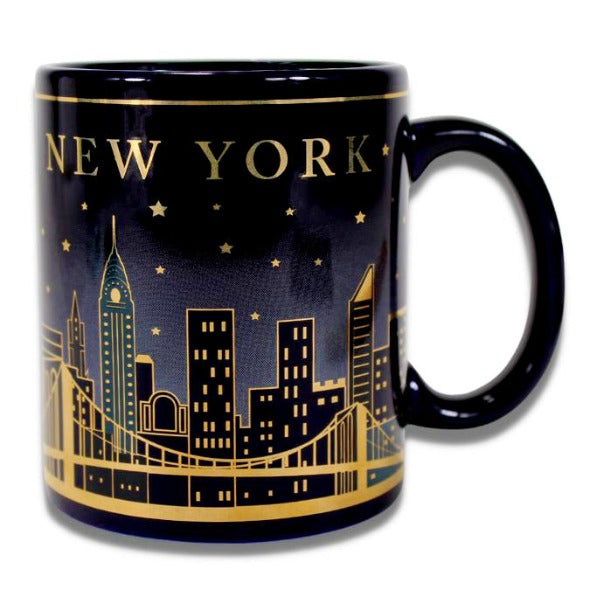 Navy Gold Glimmering Night Sky New York Skyline Coffee Mug (2 Sizes)