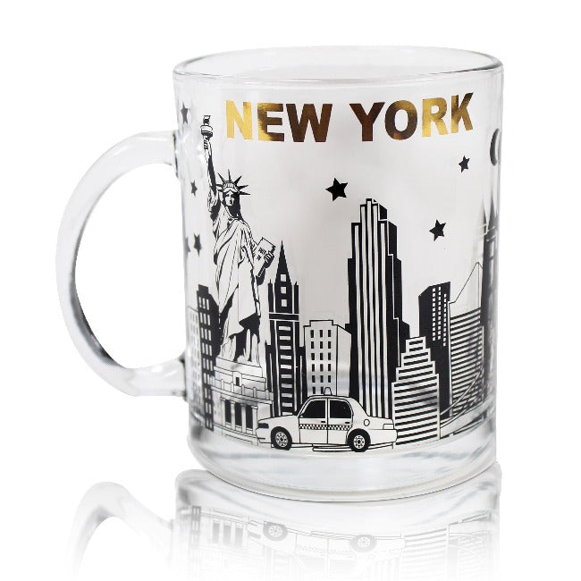 15oz Tan Icons of New York Tall Mug, New York City Souvenir