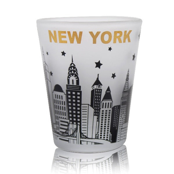 Frosted Glass Gold Font Skyline of New York Shot Glass