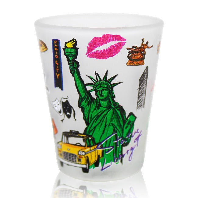 Frosted Staple Themes of New York City Shot Glass | NYC Shot Glass