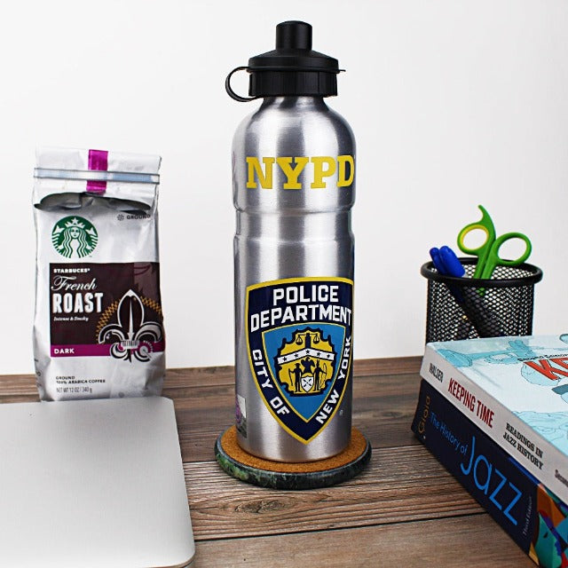 24oz Stainless Steel "NYPD" Metallic Beverage Squirt Bottle | New York City Souvenir