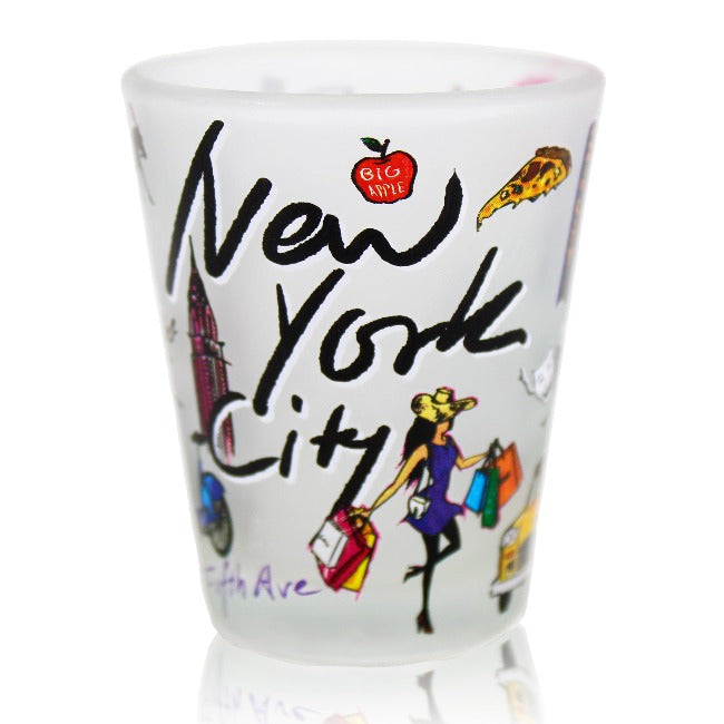Frosted Staple Themes of New York City Shot Glass | NYC Shot Glass