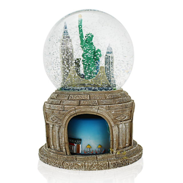 120MM Large Musical Rotating Snow Globe Manhattan-Skyline-Liberty | New York Gift