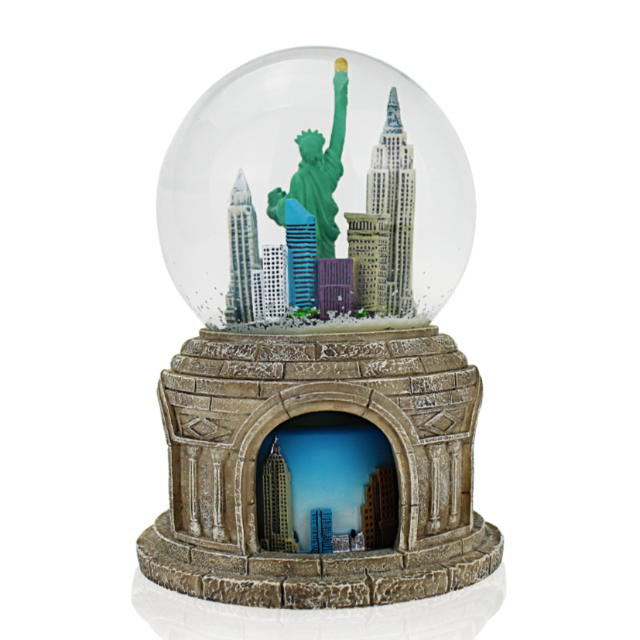 120MM Large Musical Rotating Snow Globe Manhattan-Skyline-Liberty | New York Gift