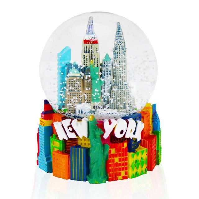 Neon Color Manhattan Mural "NEW YORK" Liberty Snow Globe | New York City Souvenir | NYC Travel Gift (2 Sizes)