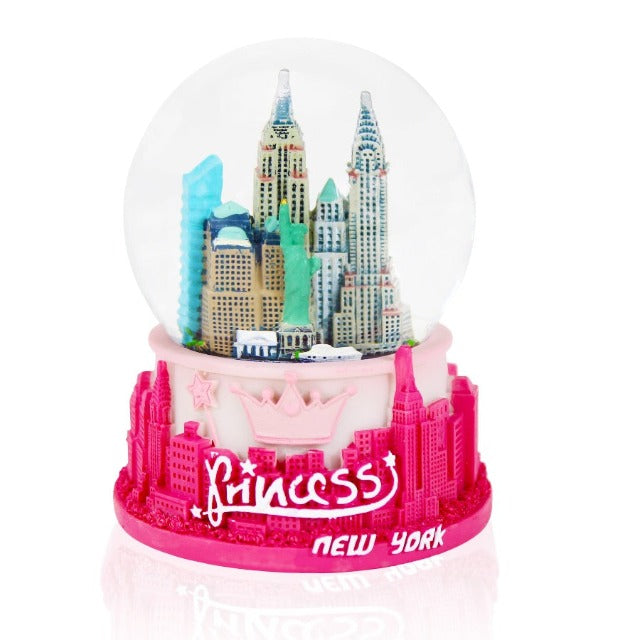 Hot Pink "Princess NEW YORK" Skyline Snow Globe | New York City Souvenir | NYC Travel Gift (3 Sizes)