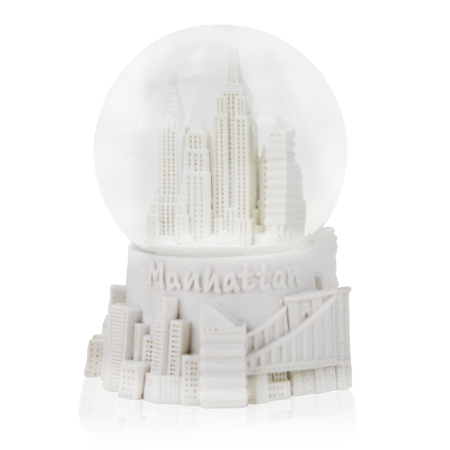 Manhattan Mural "Big Apple-City" New York White Caste Marble Snow Globe (2 Sizes)