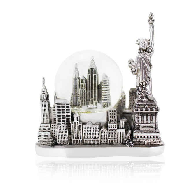 45MM Silver 4D-Base Cityscape "NEW YORK" Statue of Liberty Snow Globe