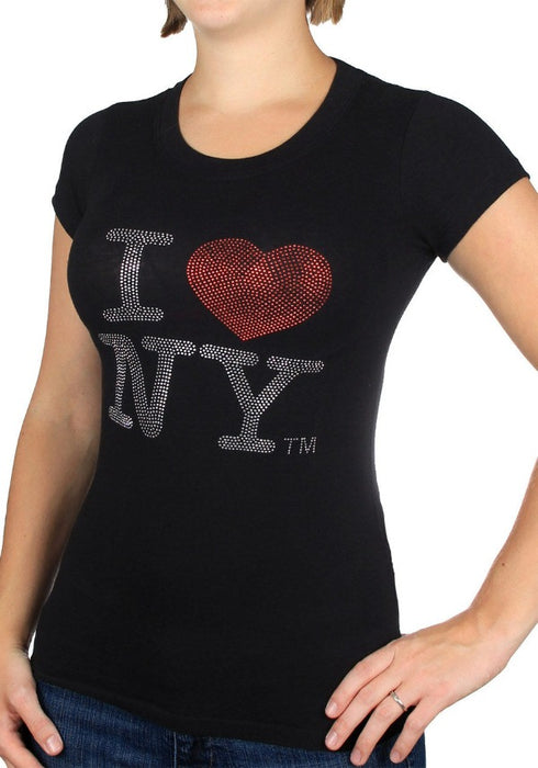 I Love NY Curve Fit Women's Rhinestone T-Shirt | I Heart NY T-Shirts | NYC Clothing (3 Colors)