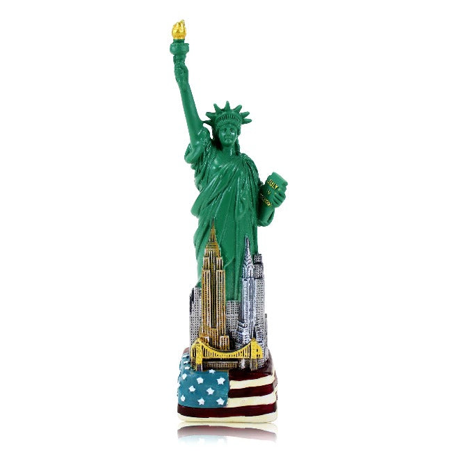 NYC Patriotic Miniature Statue of Liberty Replica Statue w/ Skyline | New York Souvenir (3 Sizes)
