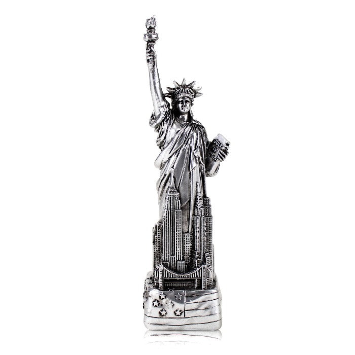 Silver NYC Patriotic Statue of Liberty Replica Statue w/ Skyline | NYC Souvenir (3 Sizes)