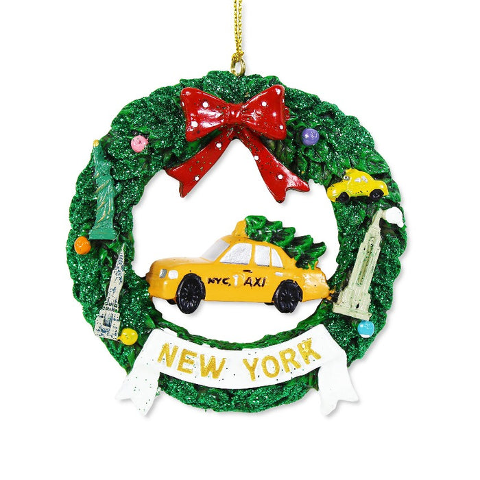 Christmas Wreath NYC Taxi Ornament | New York Ornament (3x3in)