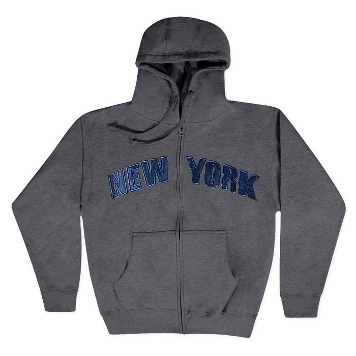 Embroidered Grayscale Zip-up New York Hoodie