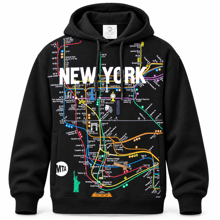 Black NYC Subway Map Hoodie, front view