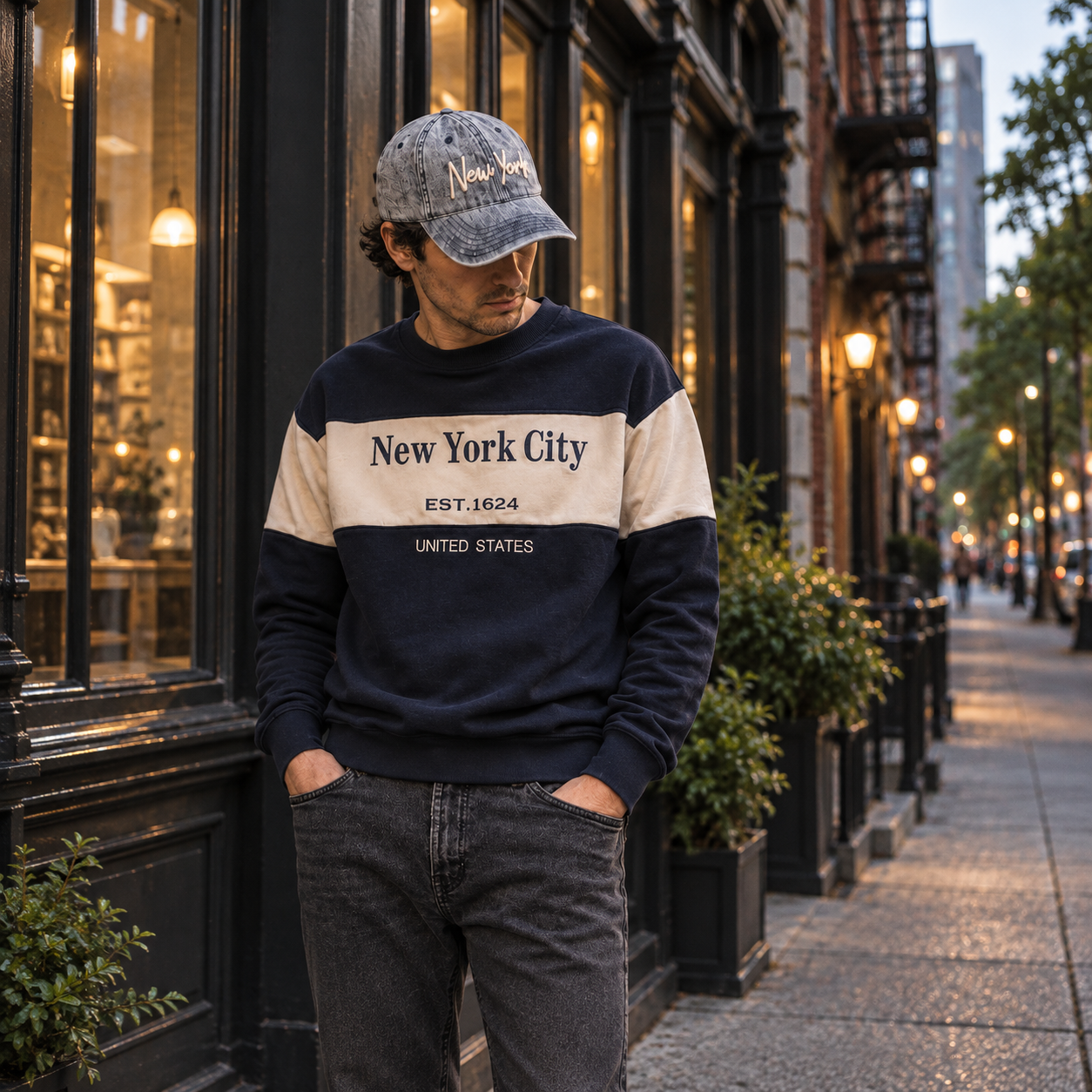 New York fall apparel on a city sidewalk