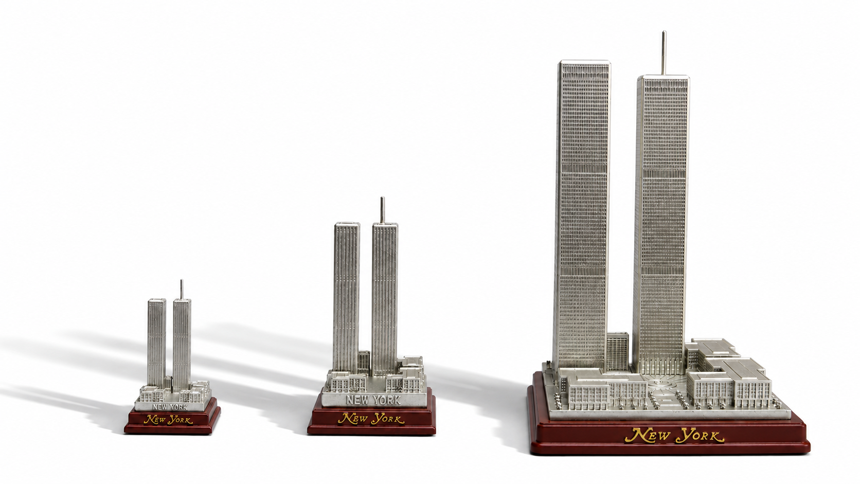Three Twin Towers model scales shown together for orientation