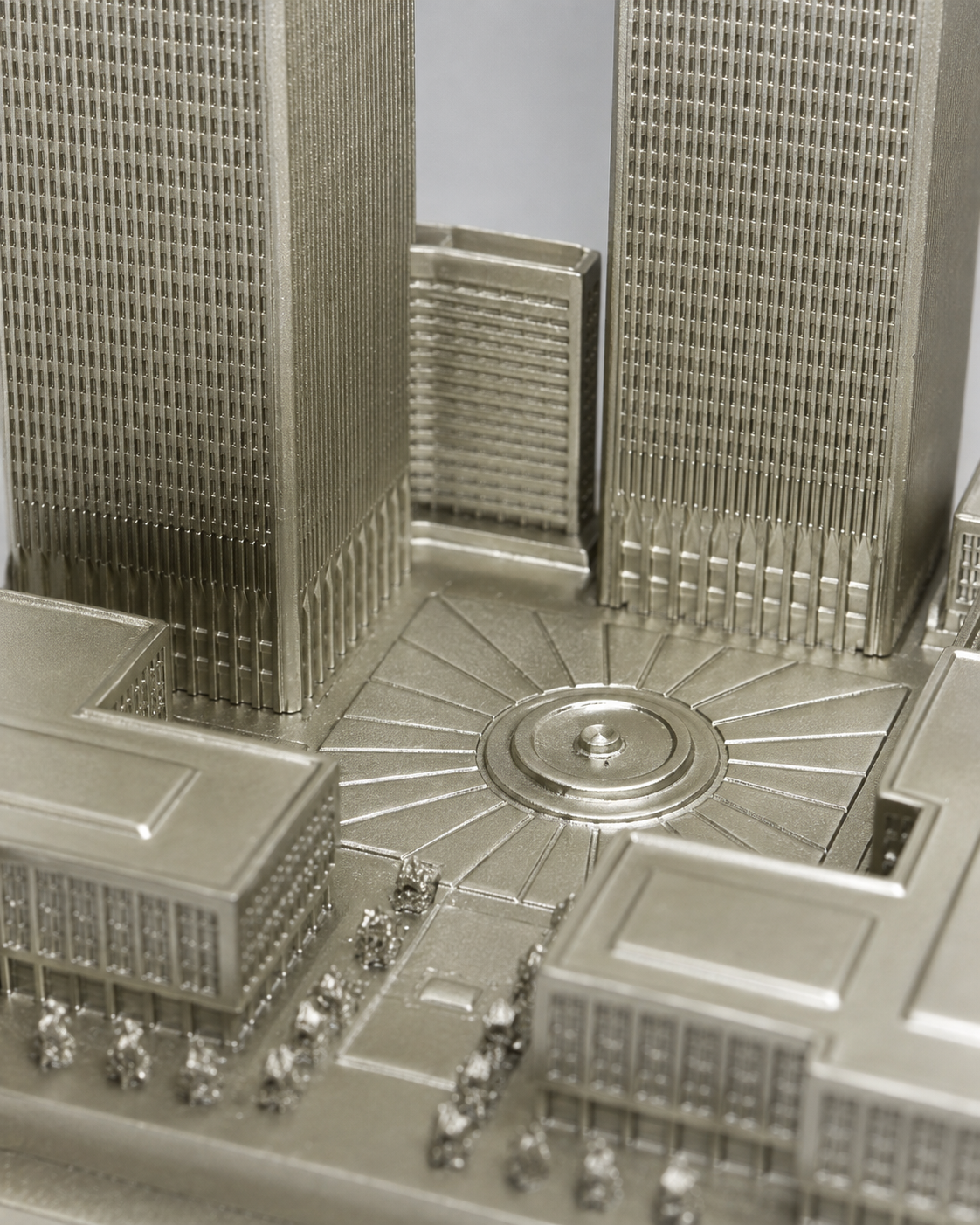 12-inch Collector Scale Twin Towers model view showing plaza geometry and lower-building detail