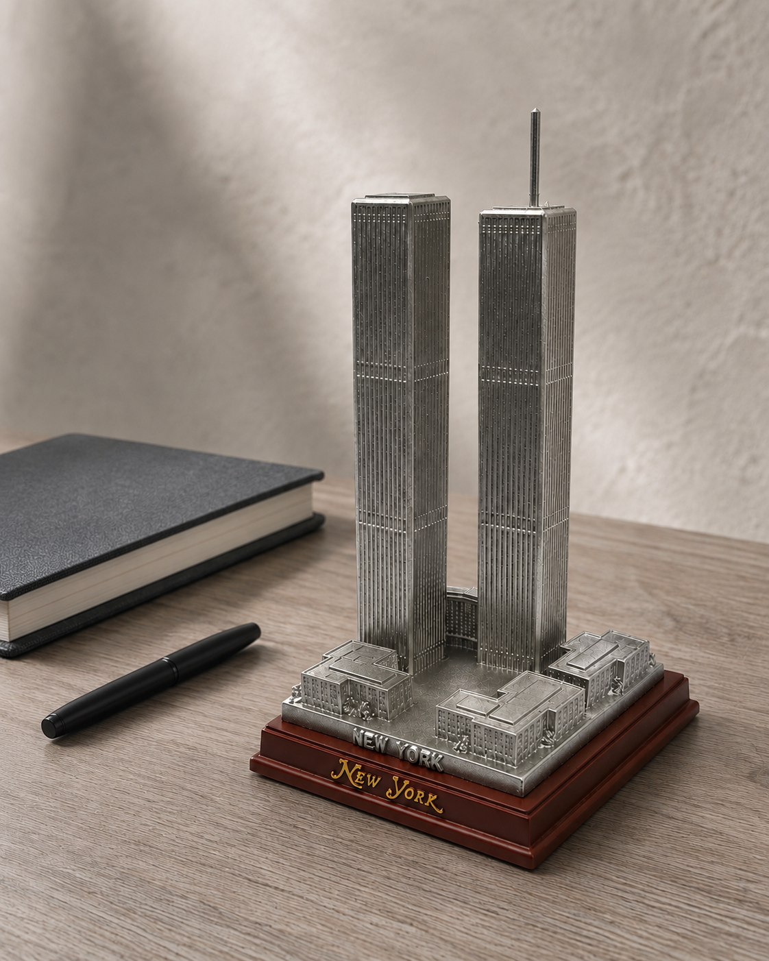 7-inch Signature Scale Twin Towers model shown on a desk