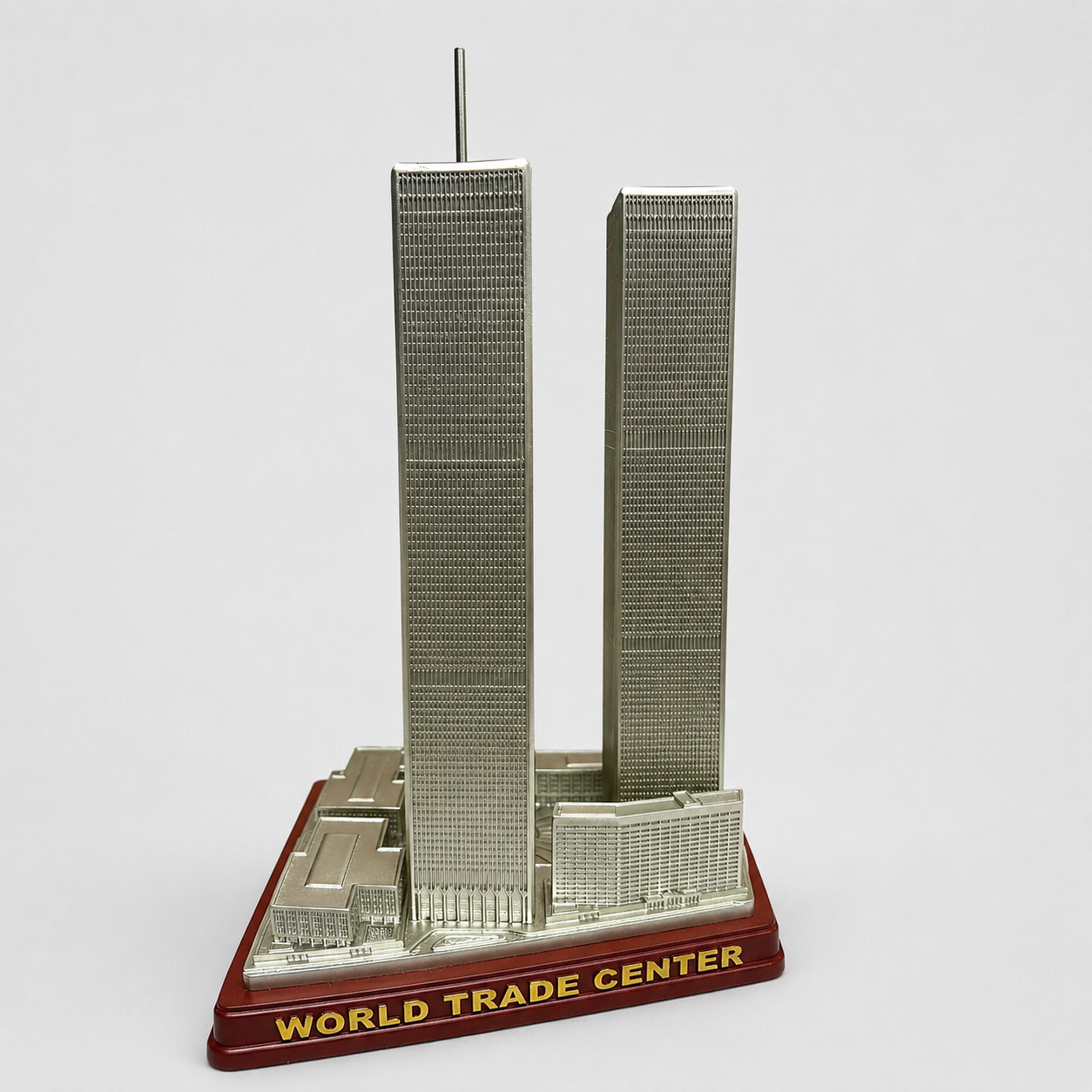 Twin Towers architectural model, 12" Collector Scale, rear base wording view